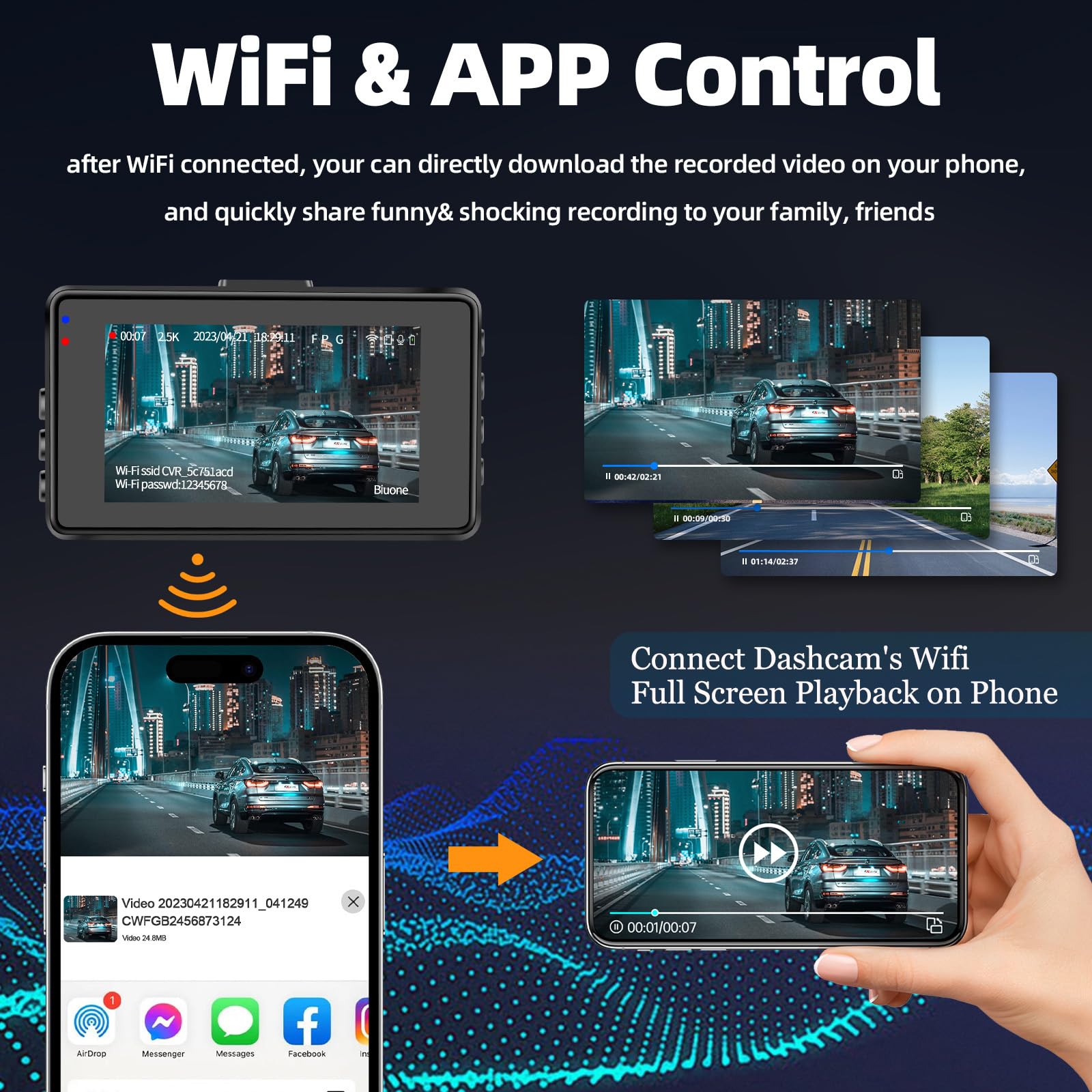 Dash Cam Front And Rear Dash Camera Wifi/App Control Car Camera Dash Cam With 64G Card 2.5K Front Dash Cam+1080P Rear Dashcams W